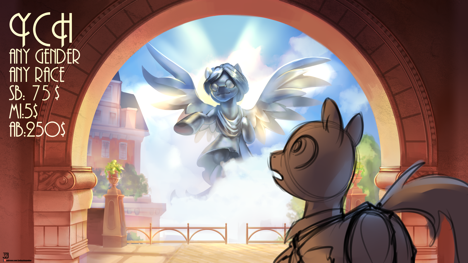 Юч арт. Bioshock Infinite MLP. ЮЧ коммишен. ЮЧ С фоном. Пони YCH арт.